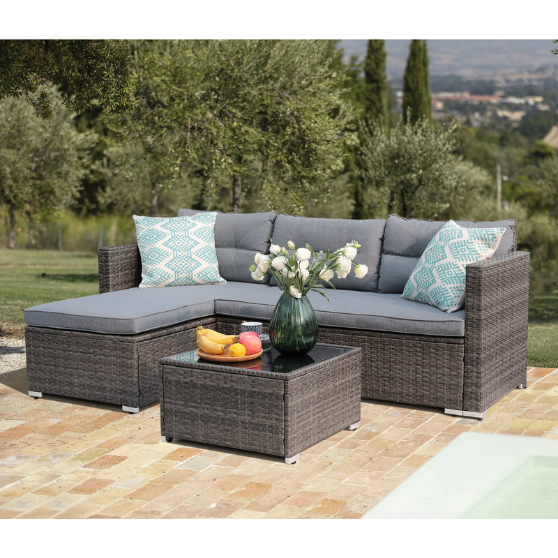 Pendergast 3 piece rattan seating group with cushions sale